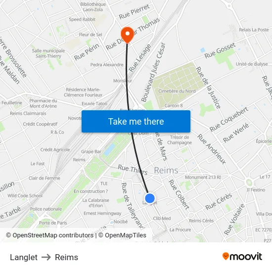 Langlet to Reims map