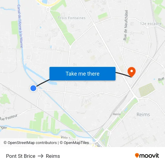 Pont St Brice to Reims map