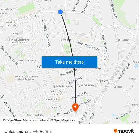 Jules Laurent to Reims map