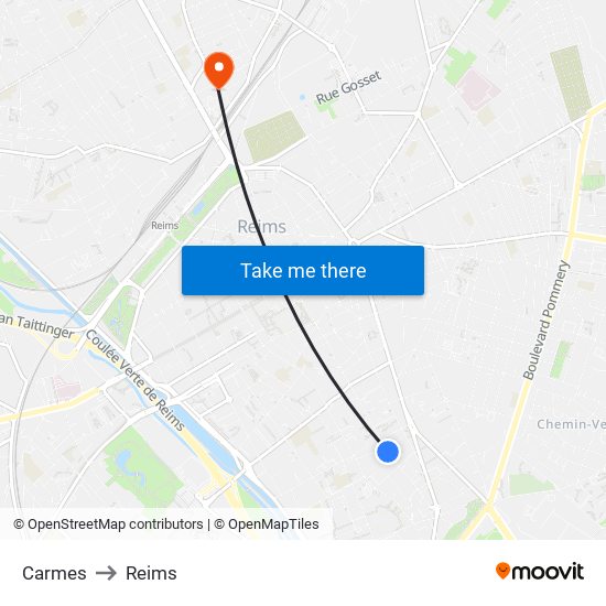 Carmes to Reims map