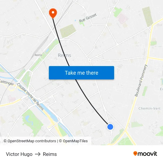 Victor Hugo to Reims map