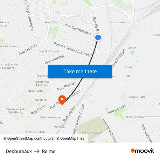 Desbureaux to Reims map