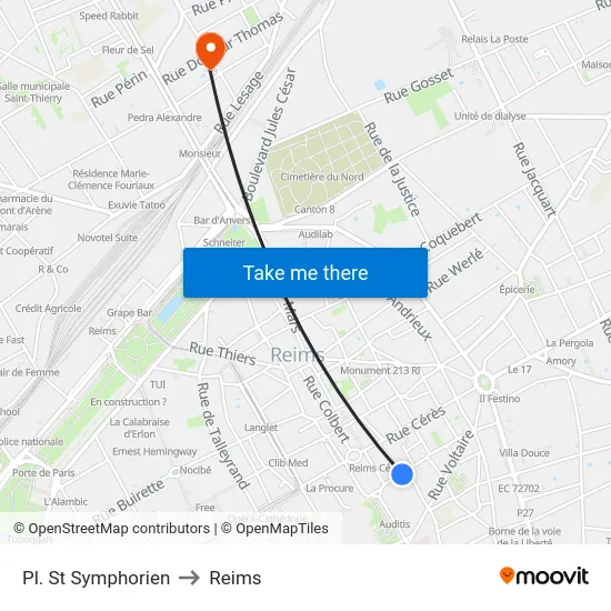 Pl. St Symphorien to Reims map