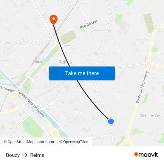 Bouzy to Reims map