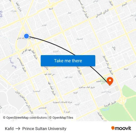 Kafd to Prince Sultan University map
