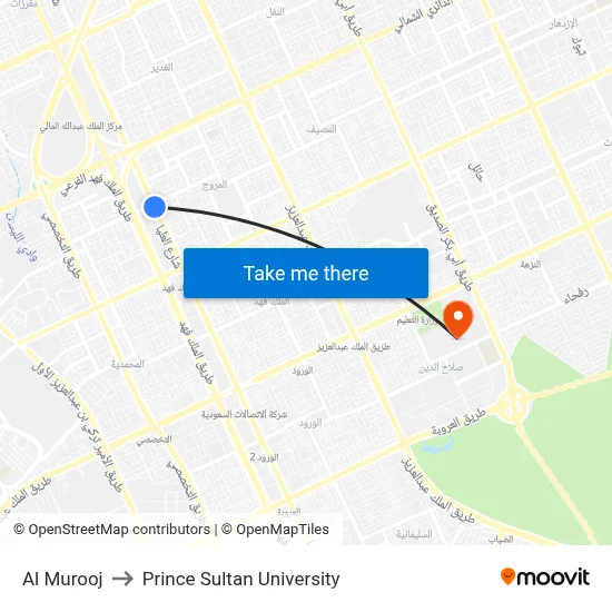 Al Murooj to Prince Sultan University map