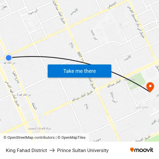 King Fahad District to Prince Sultan University map