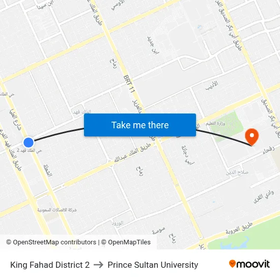 King Fahad District 2 to Prince Sultan University map