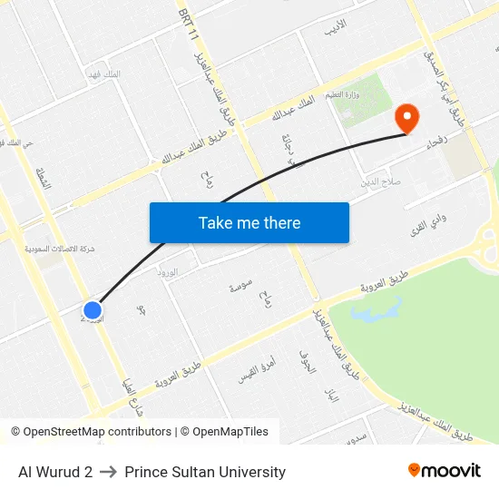 Al Wurud 2 to Prince Sultan University map