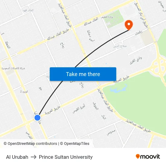 Al Urubah to Prince Sultan University map