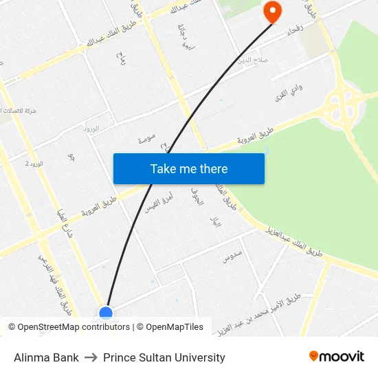 Alinma Bank to Prince Sultan University map
