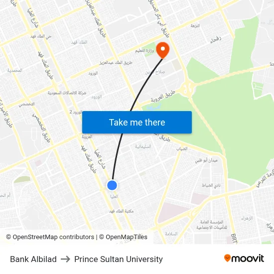 Bank Albilad to Prince Sultan University map