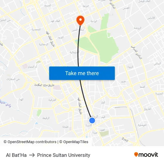 Al Bat’Ha to Prince Sultan University map