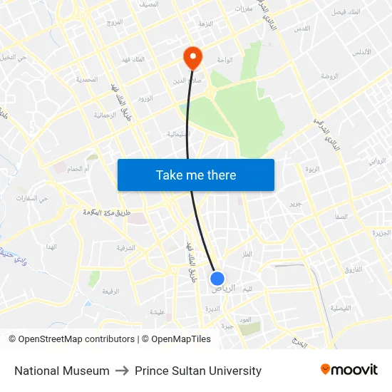 National Museum to Prince Sultan University map