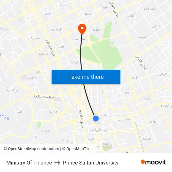 Ministry of Finance to Prince Sultan University map