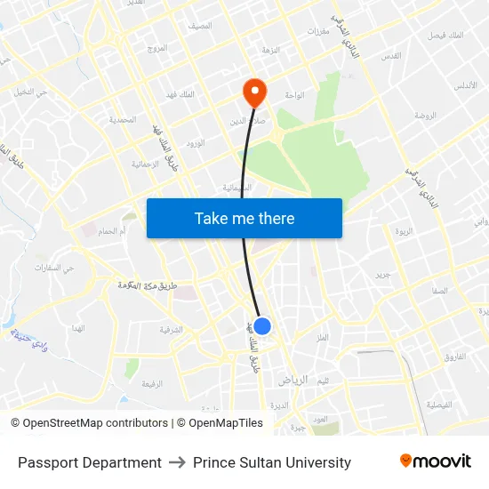 Passport Department to Prince Sultan University map