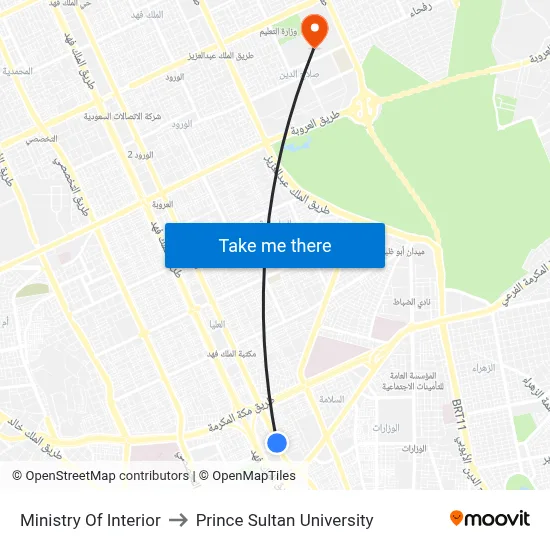 Ministry Of Interior to Prince Sultan University map