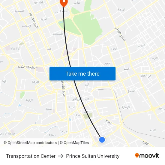 Transportation Center to Prince Sultan University map