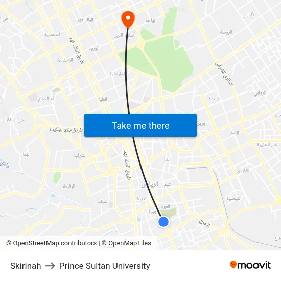 Skirinah to Prince Sultan University map