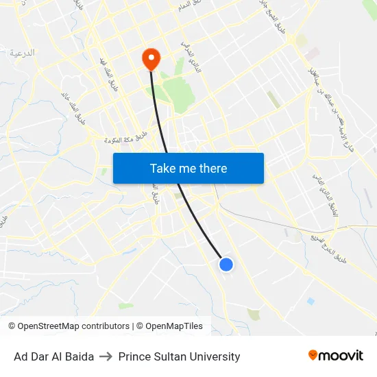 Ad Dar Al Baida to Prince Sultan University map