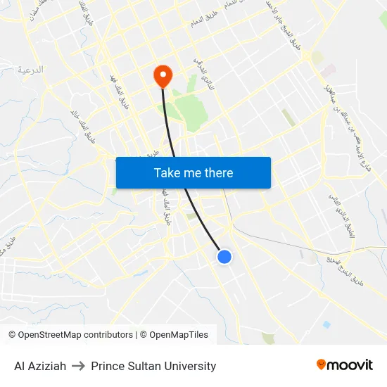 Al Aziziah to Prince Sultan University map
