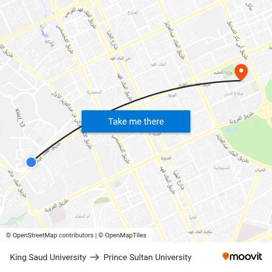 King Saud University to Prince Sultan University map