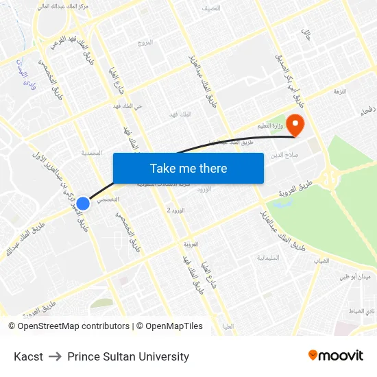 Kacst to Prince Sultan University map
