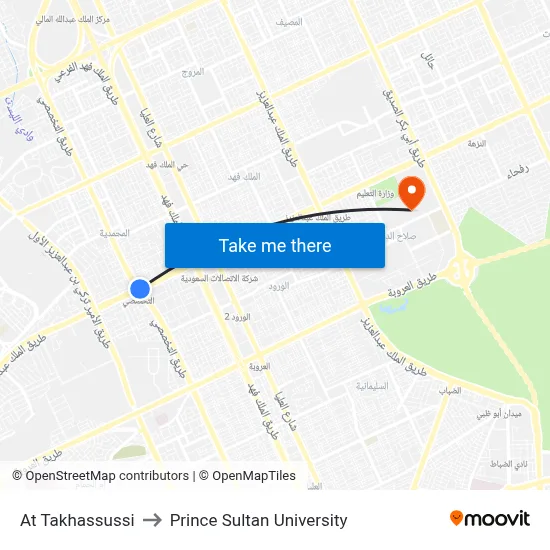 At Takhassussi to Prince Sultan University map
