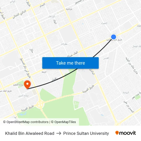 Khalid Bin Alwaleed Road to Prince Sultan University map