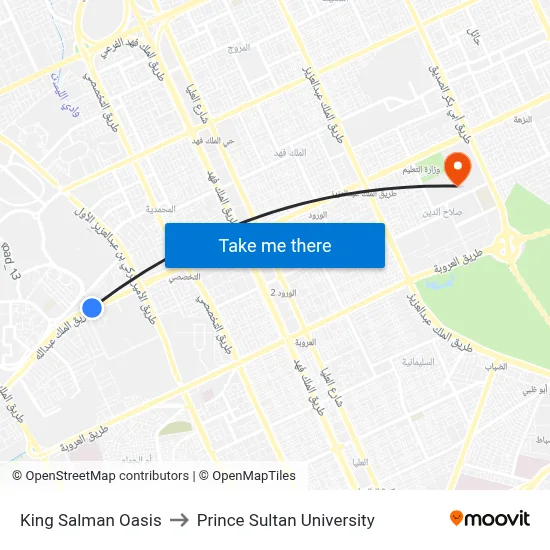 King Salman Oasis to Prince Sultan University map
