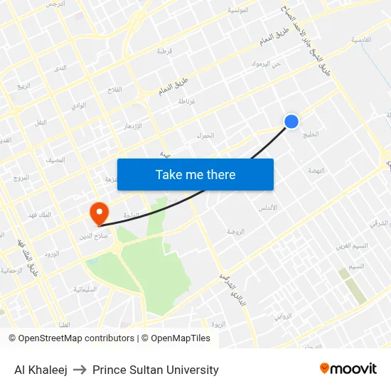 Al Khaleej to Prince Sultan University map