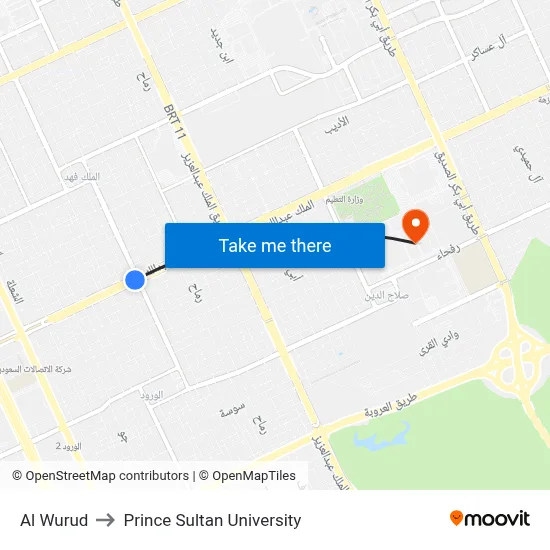 Al Wurud to Prince Sultan University map