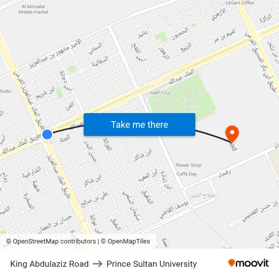 King Abdulaziz Road to Prince Sultan University map