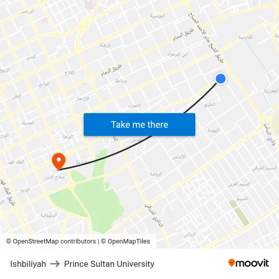 Ishbiliyah to Prince Sultan University map