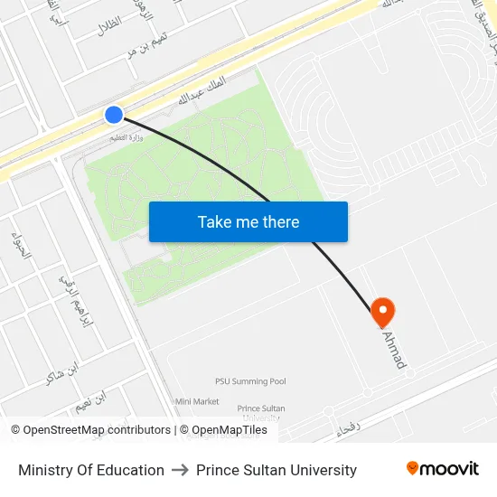 Ministry of Education to Prince Sultan University map