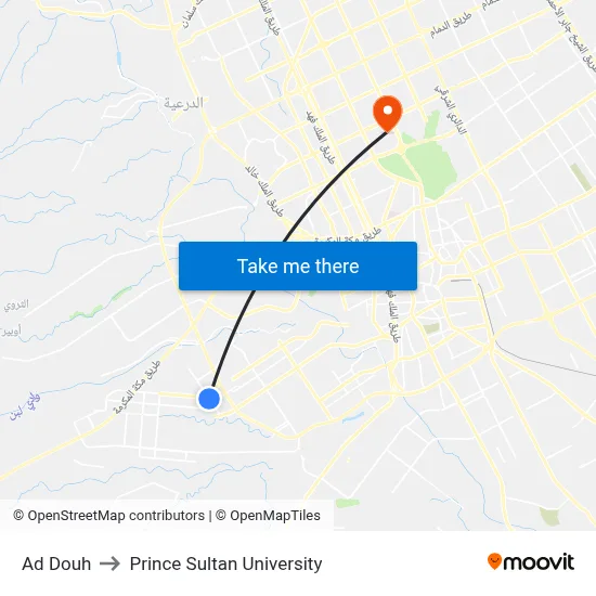 Ad Douh to Prince Sultan University map