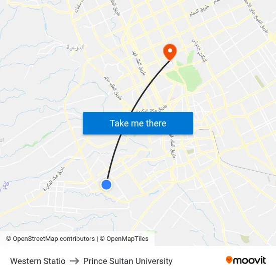 Western Statio to Prince Sultan University map