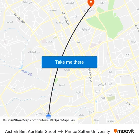 Aishah Bint Abi Bakr Street to Prince Sultan University map