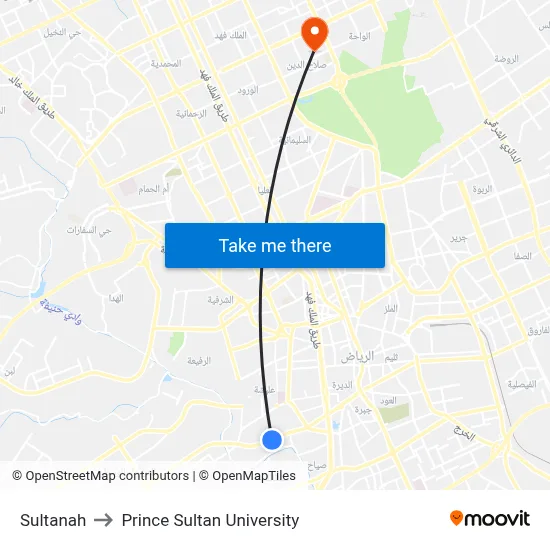 Sultanah to Prince Sultan University map