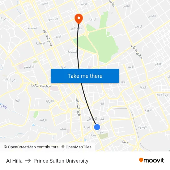 Al Hilla to Prince Sultan University map