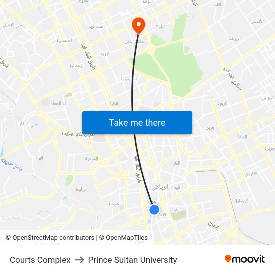Courts Complex to Prince Sultan University map