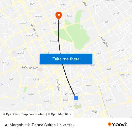 Al Margab to Prince Sultan University map