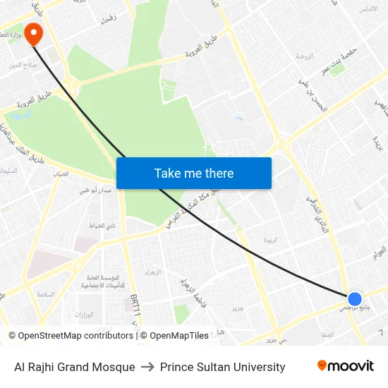 Al Rajhi Grand Mosque to Prince Sultan University map