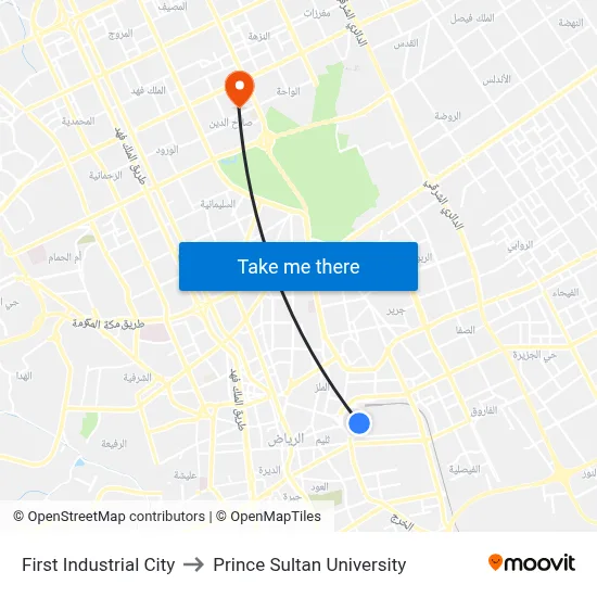First Industrial City to Prince Sultan University map