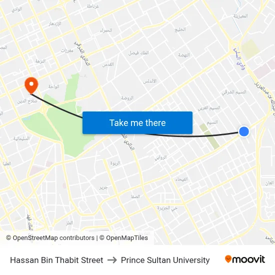 Hassan Bin Thabit Street to Prince Sultan University map
