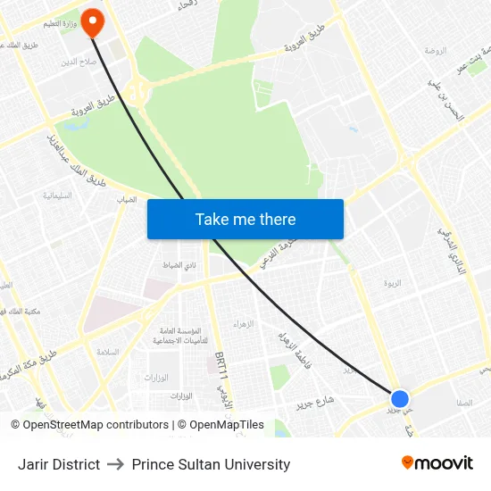 Jarir District to Prince Sultan University map