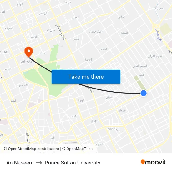 An Naseem to Prince Sultan University map