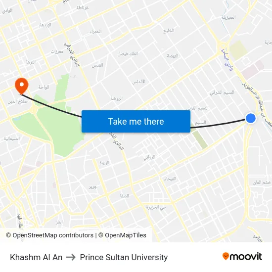 Khashm Al An to Prince Sultan University map