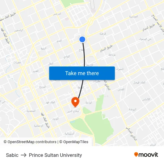 Sabic to Prince Sultan University map