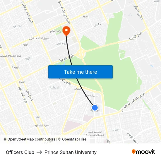 Officers Club to Prince Sultan University map